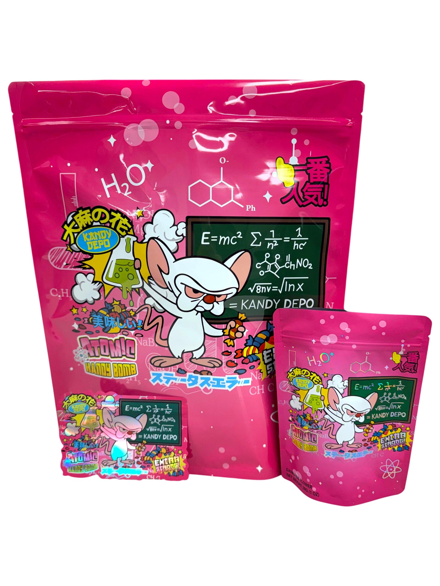 Atomic Candy Bomb Combo Pack Mylar Bag Set – 32 (3.5g), 16 (1oz), 1 (1lb)