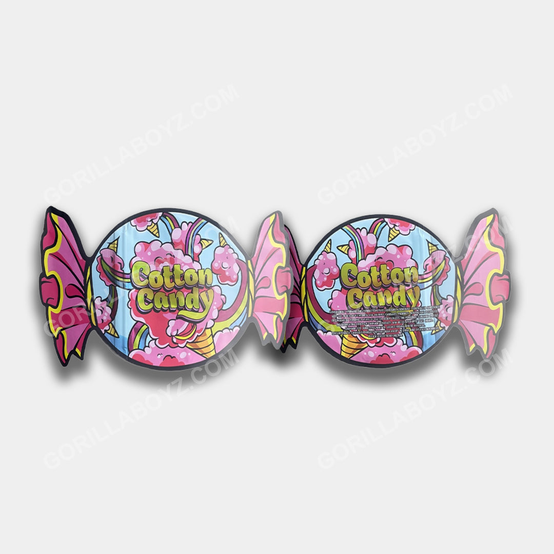 Cotton Candy Mylar bag designed for 3.5 grams. This smell-proof packaging locks in potency while featuring a cotton candy-inspired design for secure storage.