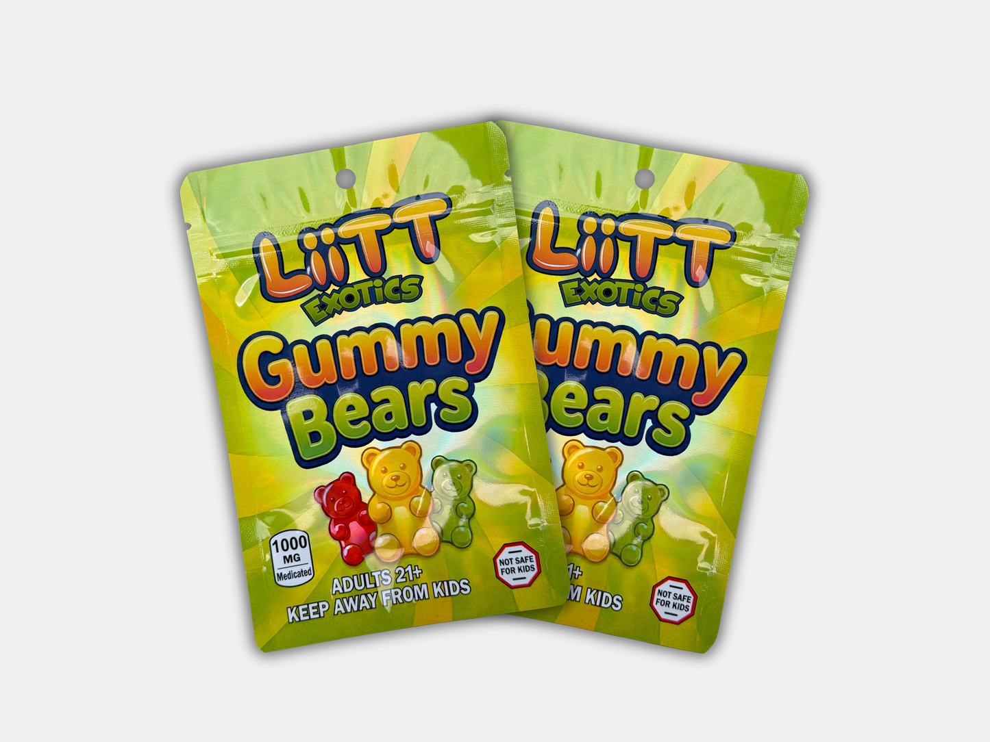 Liit Exotics Gummy Bears EMPTY Mylar Bag 1000 MG