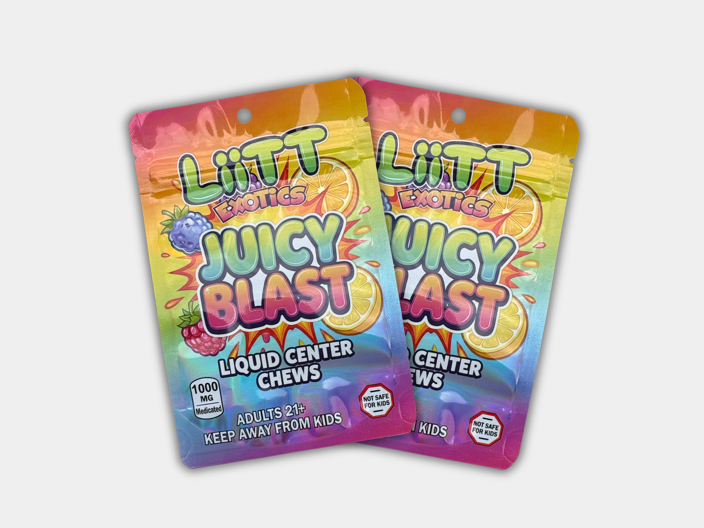 Liit Exotics Juicy Blast Liquid Center Chews EMPTY Mylar Bag 1000 MG