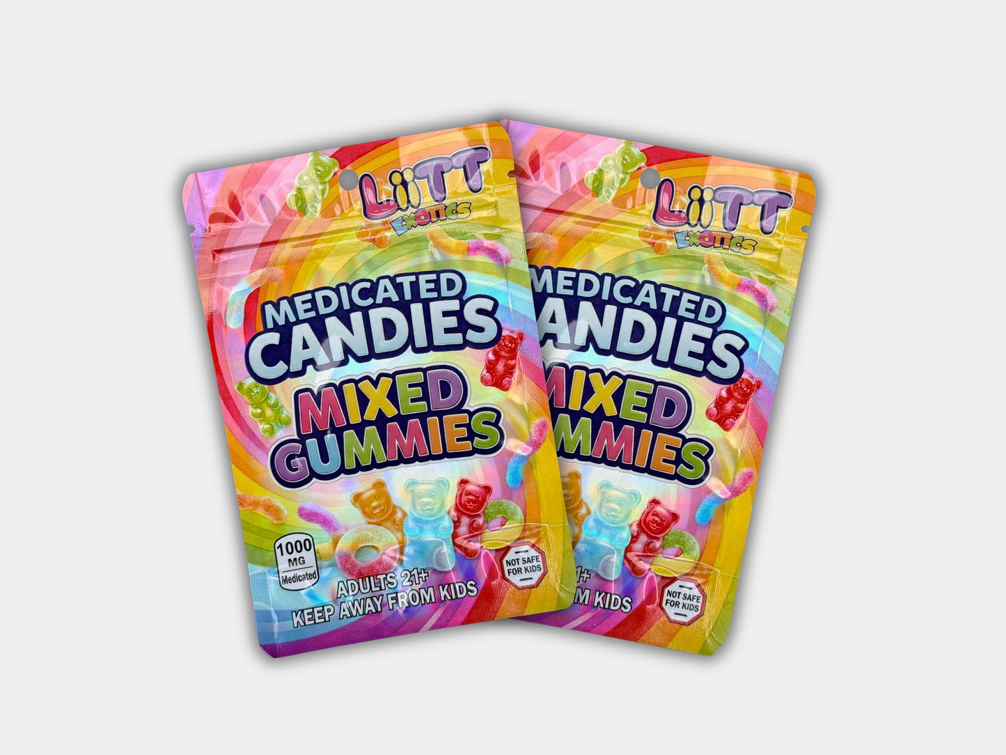 Liit Exotics Medicated Candies Mixed Gummies EMPTY Mylar Bag 1000 MG