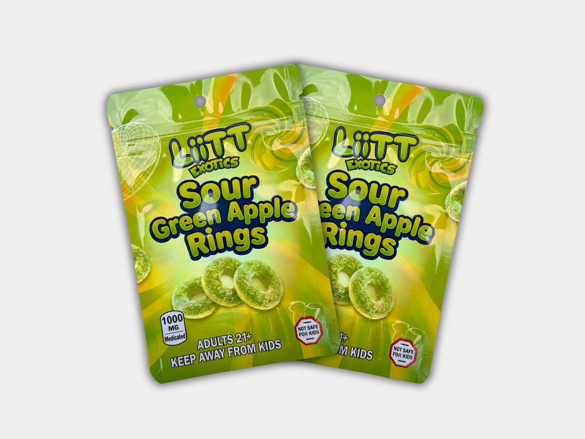 Liit Exotics Sour Green Apple Rings EMPTY Mylar Bag 1000 MG