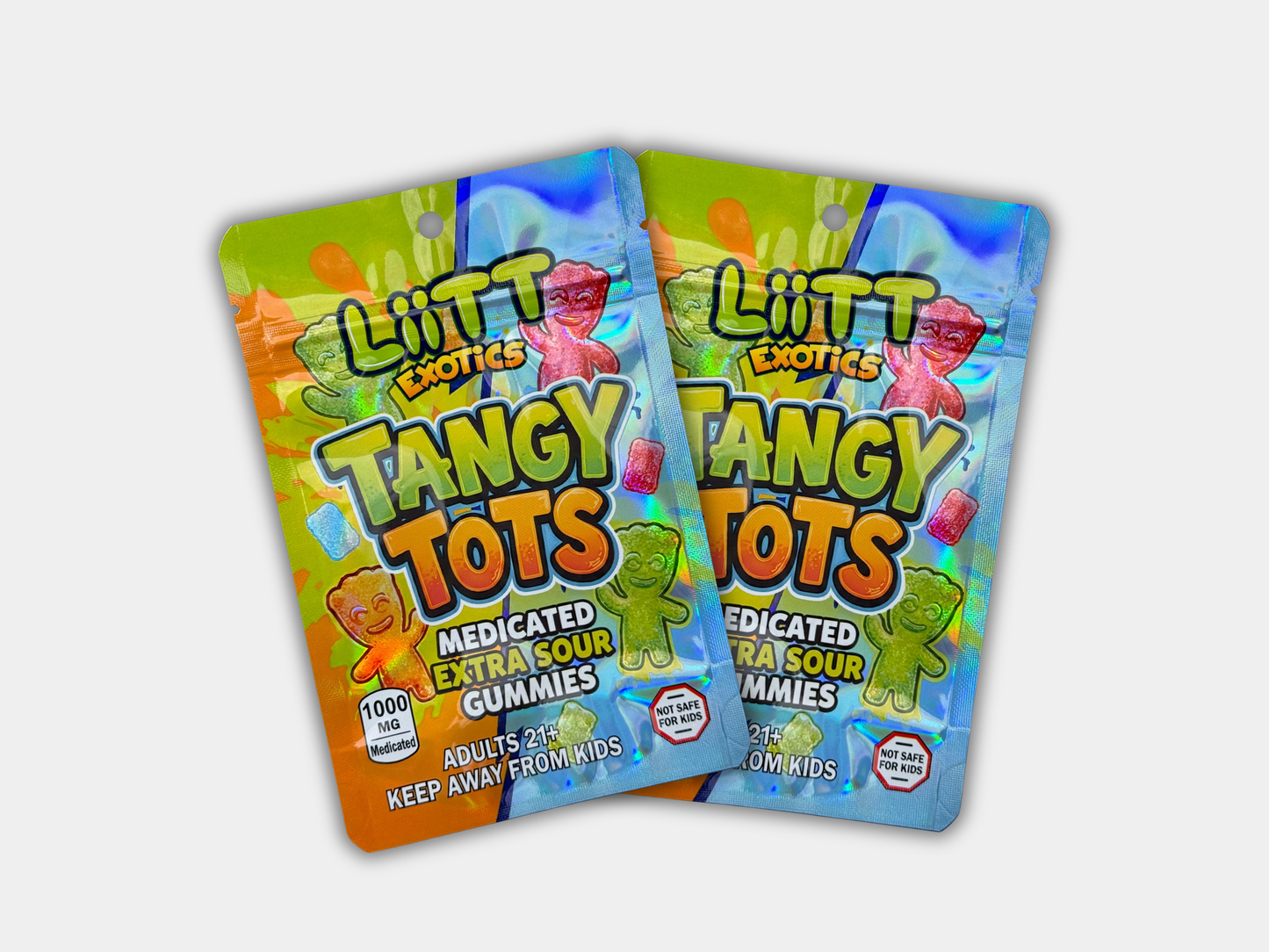 Liit Exotics Tangy Tots EXTRA SOUR Gummies EMPTY Mylar Bag 1000 MG