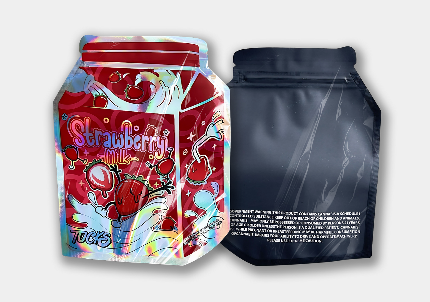 A charming Strawberry Milk-themed Mylar bag designed for 3.5 grams content. Smell-proof and resealable, this bag keeps contents fresh, aromatic, and secure.