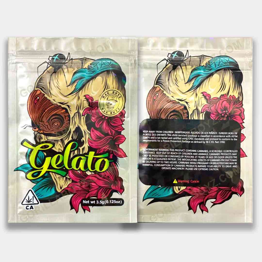 Gelato Skull holographic mylar bags 3.5 grams