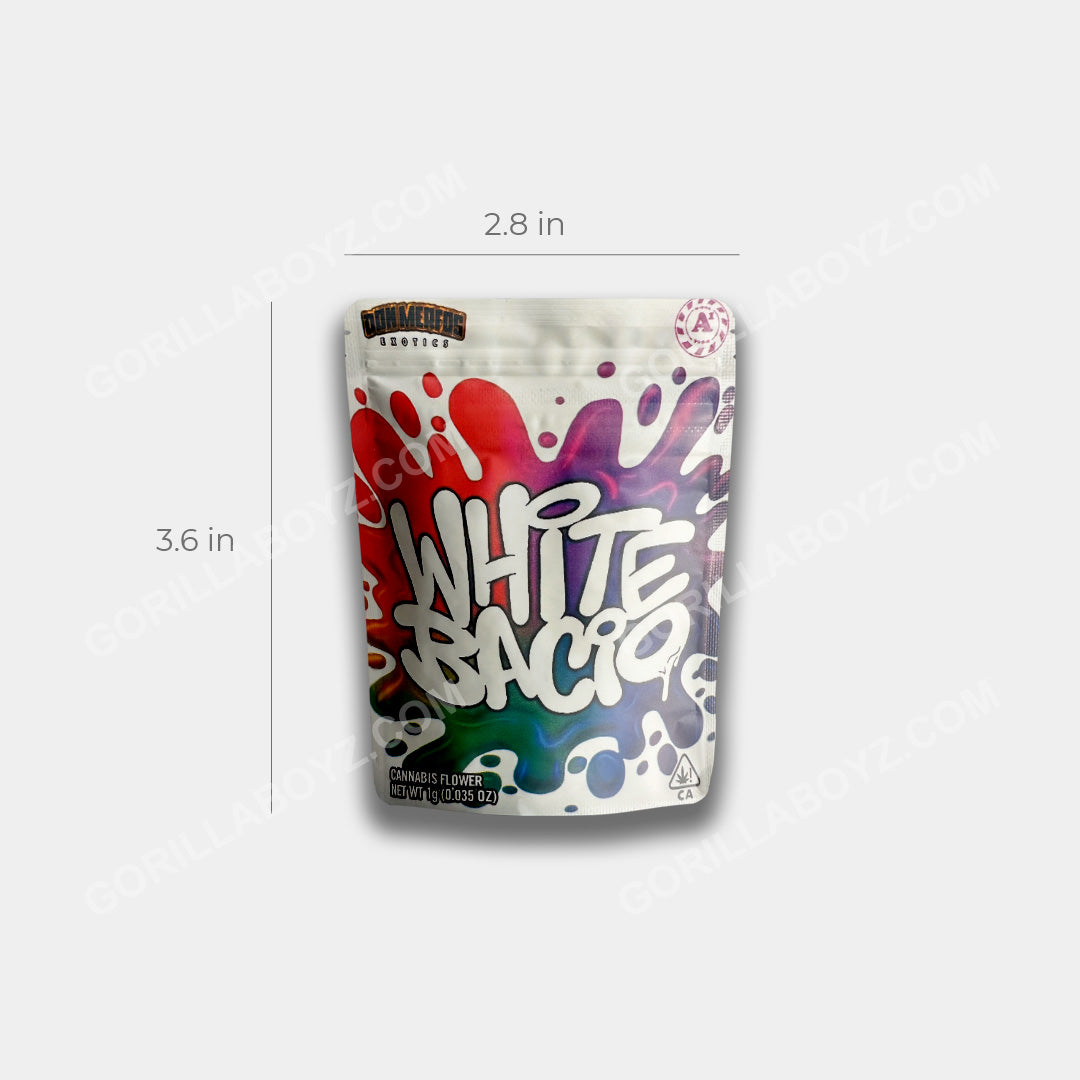 White Bacio 1 gram mylar bag dimensions