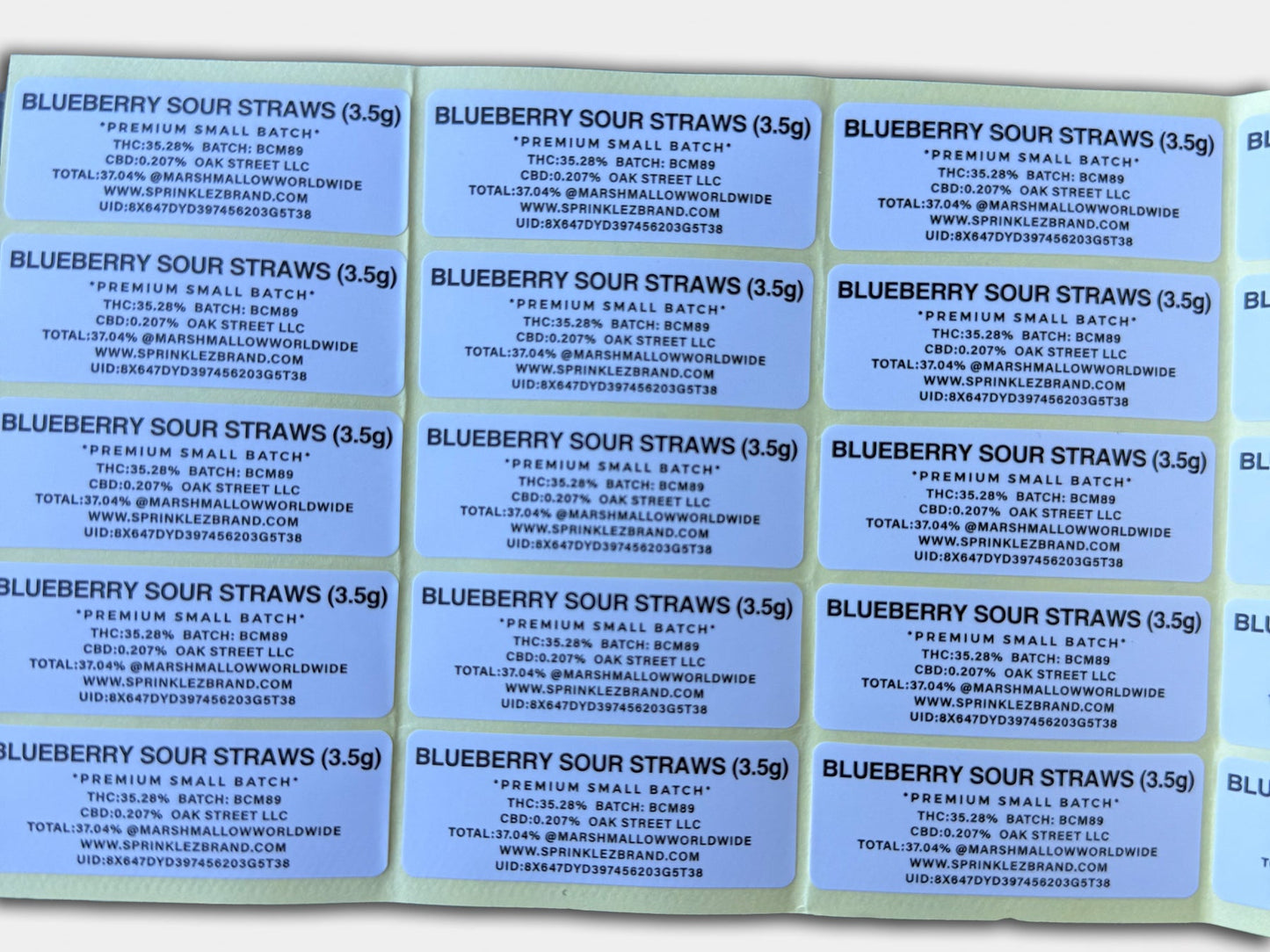 Blueberry Sour Straws Gumdropz Mylar Bag 3.5 Grams (Label & Authenticity Stickers Included)
