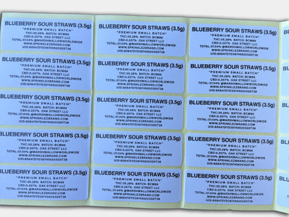 Blueberry Sour Straws Gumdropz Mylar Bag 3.5 Grams (Label & Authenticity Stickers Included)