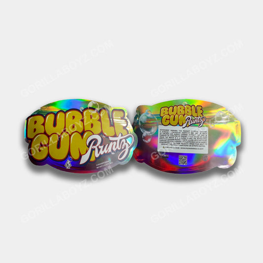 A vibrant Bubble Gum Runtz Mylar bag designed for 3.5 grams. Smell-proof. It locks in freshness & potency while featuring a playful design for secure storage.