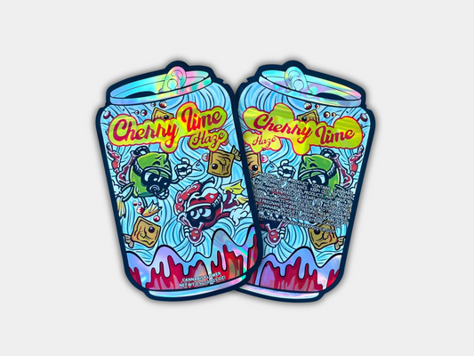 A Cherry Lime Haze Mylar bag designed for 3.5 grams. This smell-proof packaging locks in potency while featuring a citrus-inspired design for secure storage.