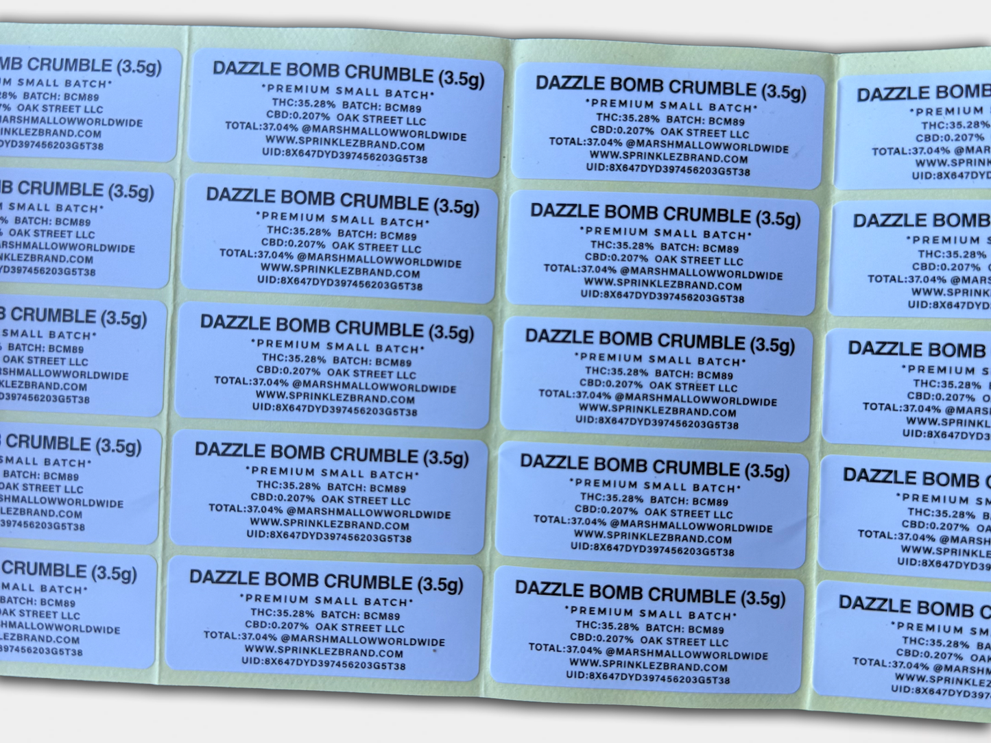 Dazzle Bomb Crumble Sprinkelz Mylar Bag 3.5 Grams (Label & Authenticity Stickers Included)
