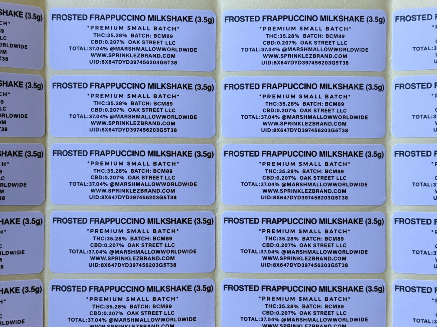 Frosted Frappuccino Milkshake Sprinkelz 3.5G Mylar Bag (Label & Authenticity Stickers Included)