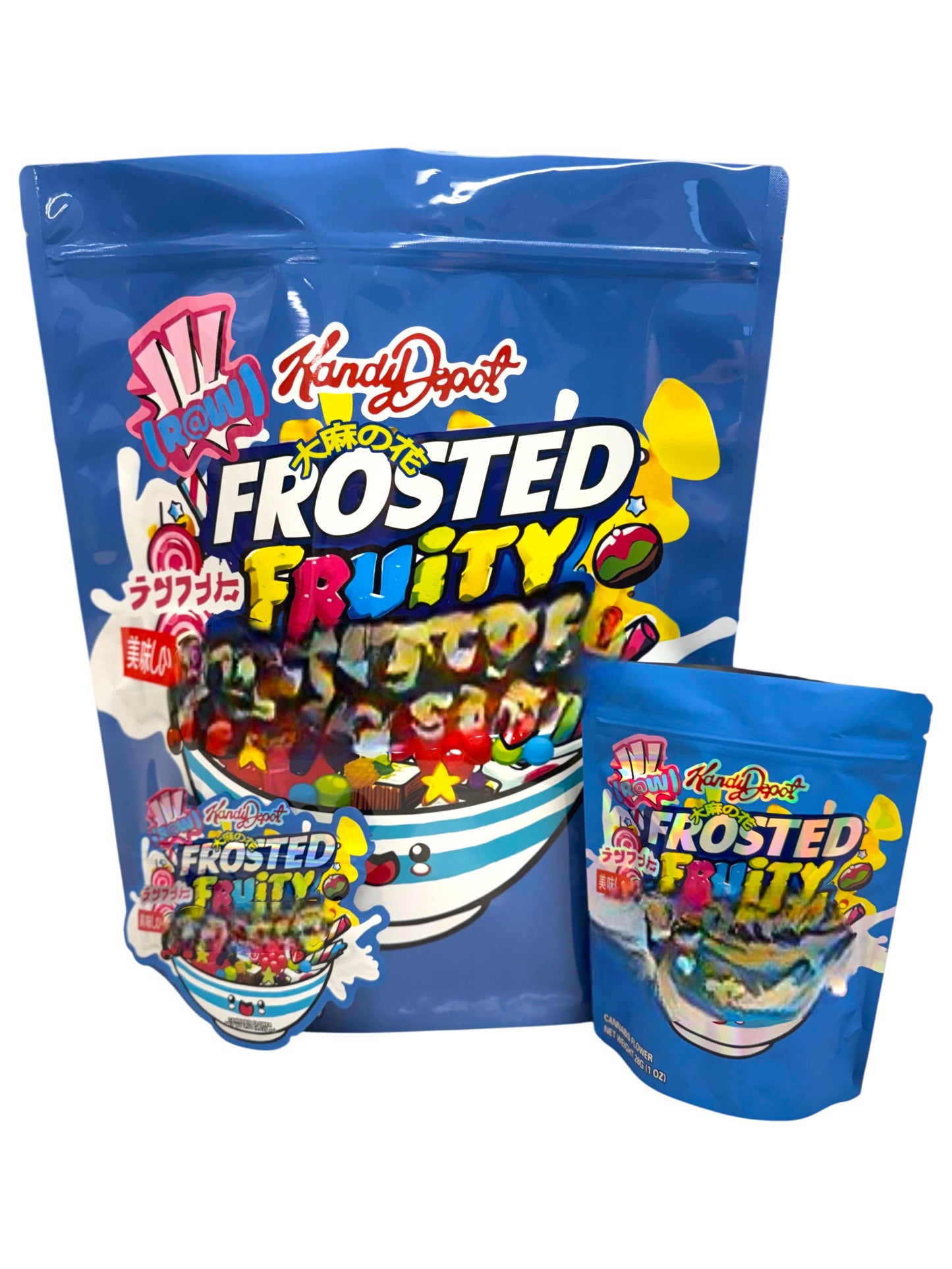 Frosted Fruity Combo Pack Mylar Bag Set – 32 (3.5g), 16 (1oz), 1 (1lb)