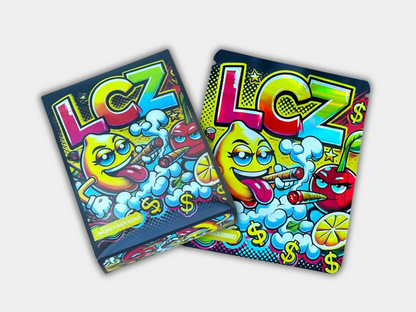 A premium LCZ Mylar bag designed for 3.5 grams, with a box. This smell-proof packaging preserves potency while featuring a modern design for secure storage.