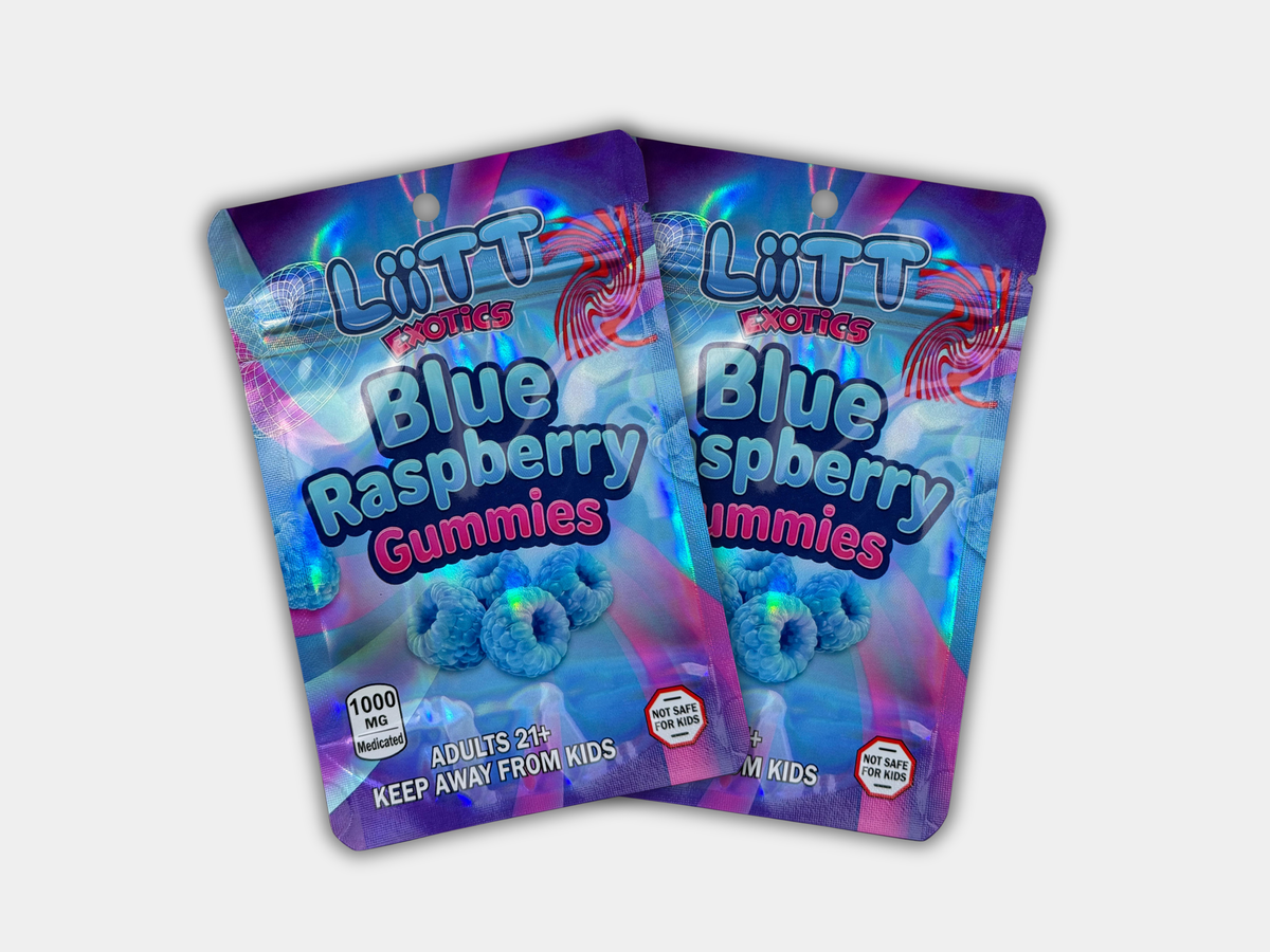 Liit Exotics Blue Raspberry Gummies EMPTY Mylar Bag 1000 MG