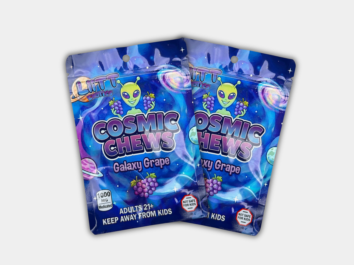 Liit Exotics Cosmic Chews Galaxy Grape EMPTY Mylar Bag 1000 MG