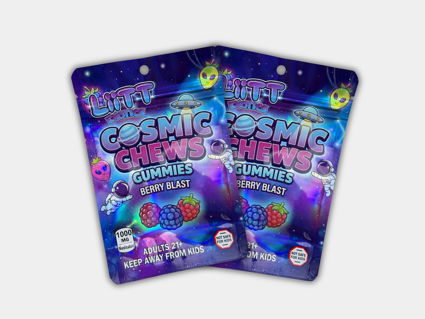 Liit Exotics Cosmic Chews Gummies Berry Blast EMPTY Mylar Bag 1000 MG