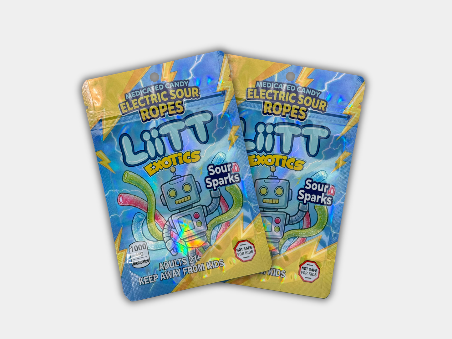 Liit Exotics Electric Sour Ropes Sour Sparks EMPTY Mylar Bag 1000 MG