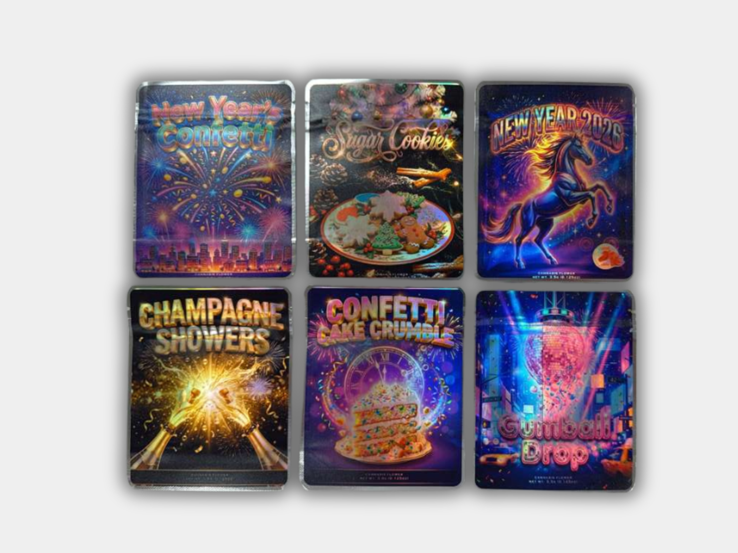 New Year’s Collection Holographic 3.5G Mylar Bags