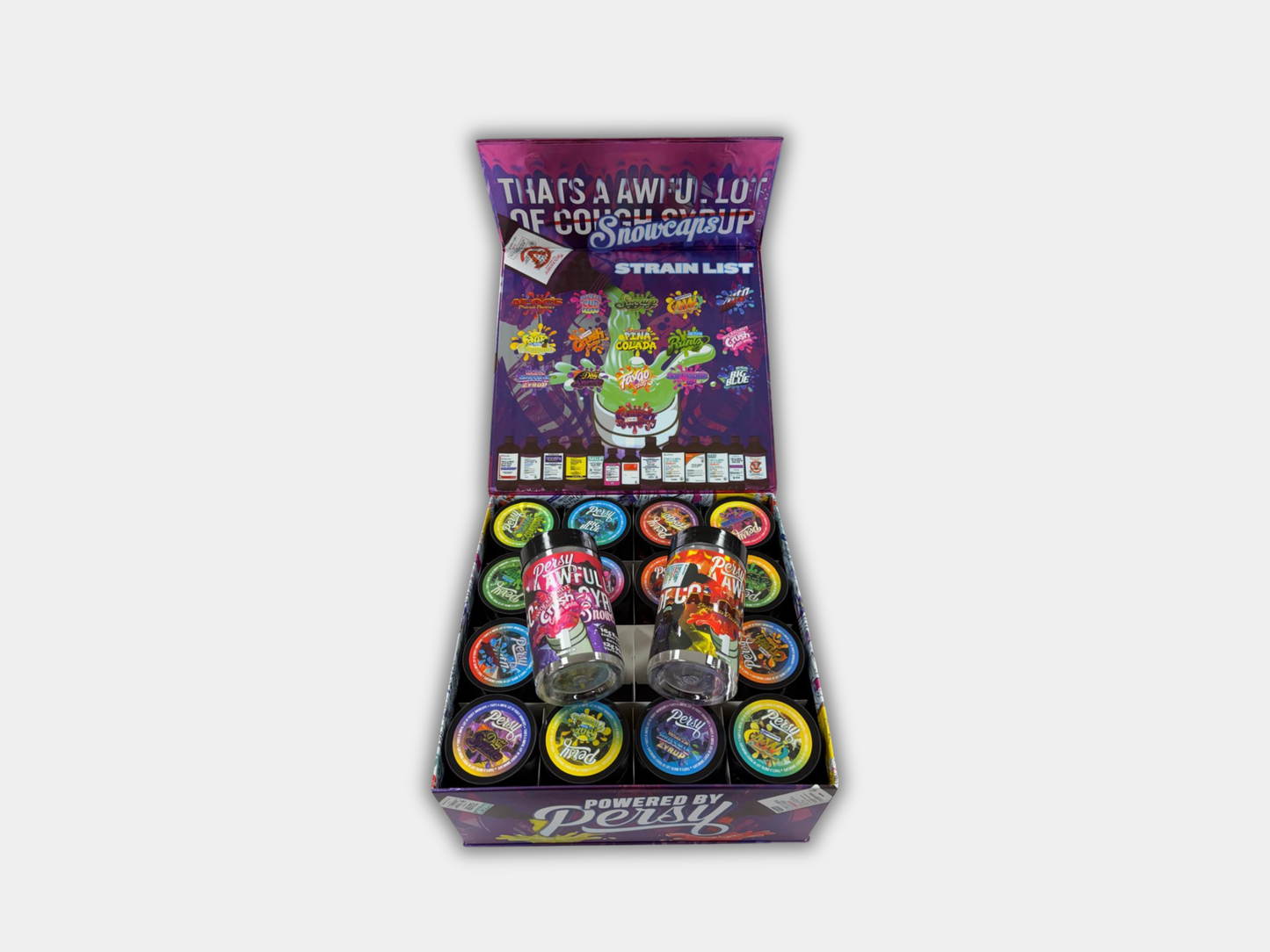 Persy “That’s an Awful Lot of Cough Syrup” Snowcaps – 1oz Mixed Flavor Master Box (16 Jars, Net Wt. 1lb)