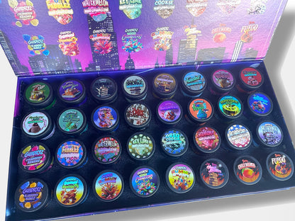 VARIETY PACK SPRINKLEZ GLASS JARS - 32 DESIGNS WITH MASTER BOX (EMPTY JARS)