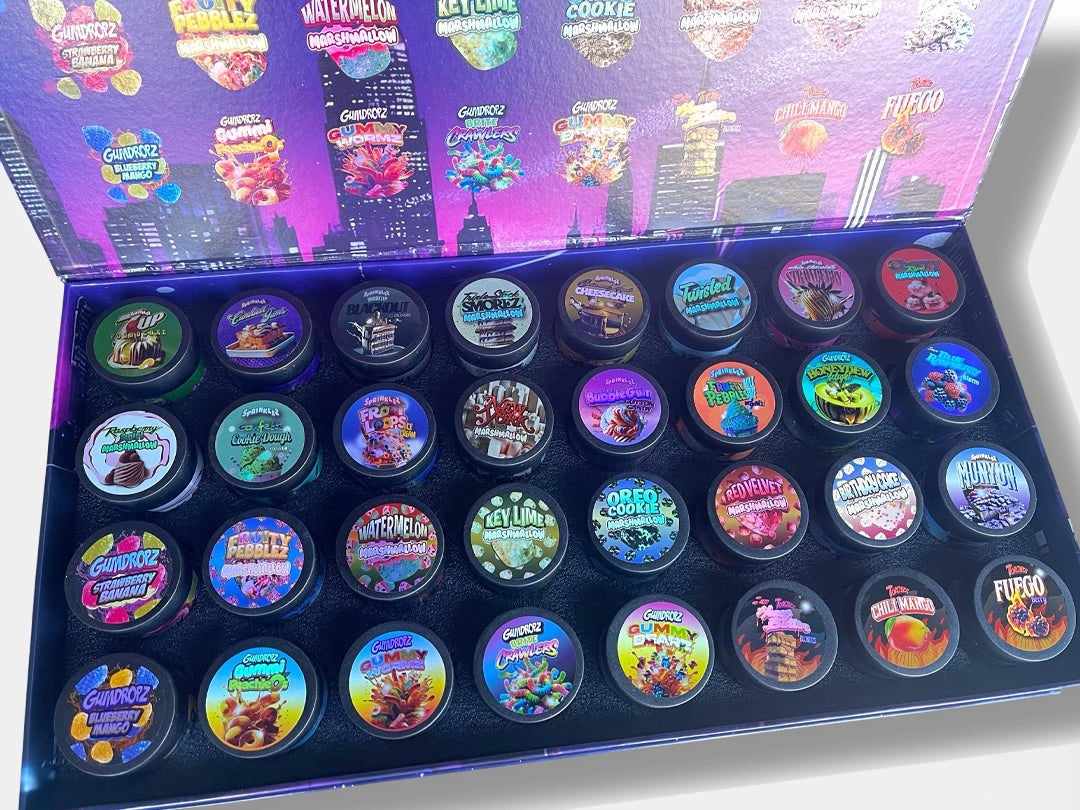 VARIETY PACK SPRINKLEZ GLASS JARS - 32 DESIGNS WITH MASTER BOX (EMPTY JARS)