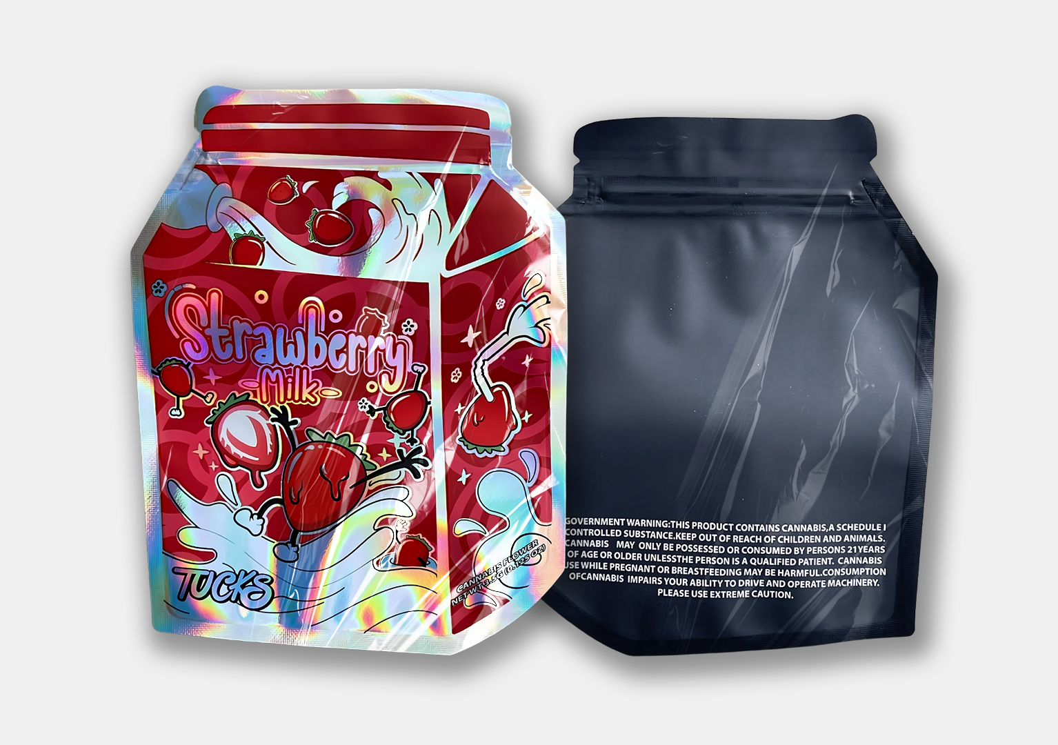 A charming Strawberry Milk-themed Mylar bag designed for 3.5 grams content. Smell-proof and resealable, this bag keeps contents fresh, aromatic, and secure.