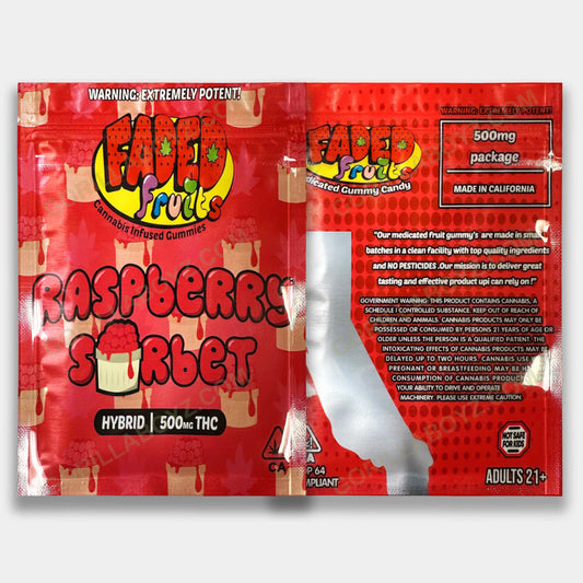 Raspberry Sherbert 500 mg mylar bags edibles